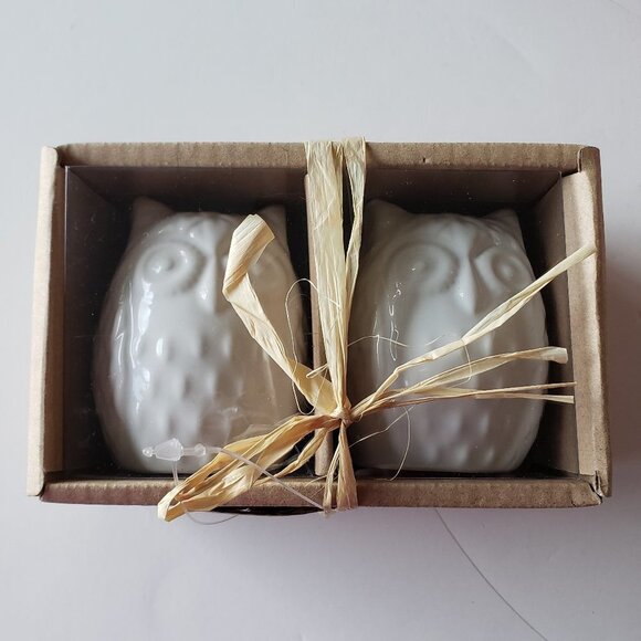 NWT - Owl Glazed White Stoneware Salt and Pepper - Picture 3 of 6